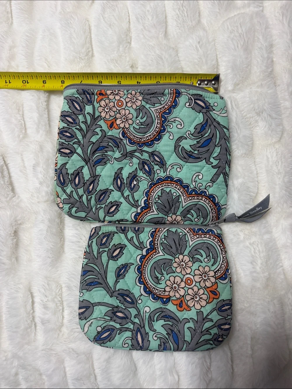 Vera Bradley Mint Floral Quilted Zip Pouch Duo